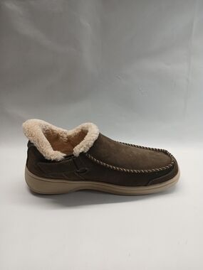 Orthofeet Men's Othopedic Brown Suede Slip-On with Cream Shearling Collar